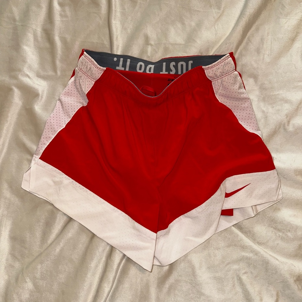 Nike Women's Vibrant Red and White Athletic Shorts